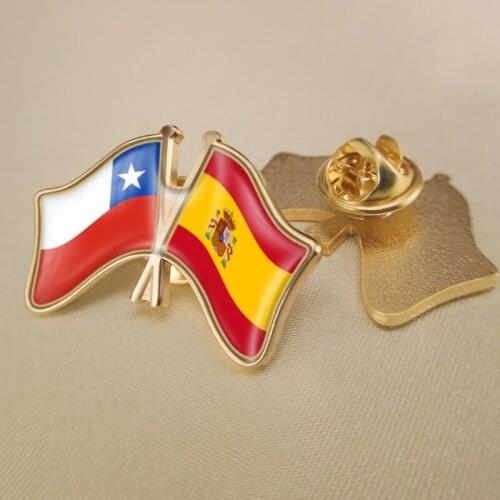 Chile and Spain Crossed Double Friendship Flags Lapel Pins Brooch Badges