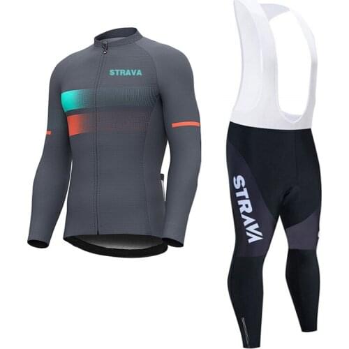 STRAVA Cycling Jersey Set Men Long Sleeve Cycling Suit GEL Cushion Quick Dry MTB Road Racing Bike Clothes Ropa Ciclismo Maillot