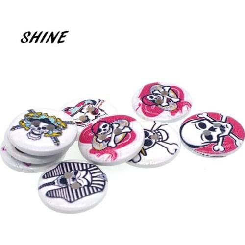 Wooden Sewing Buttons Scrapbooking Round Two Holes Skull Head Pattern 20mm 30 PCs Costura Botones decorate bottoni botoes