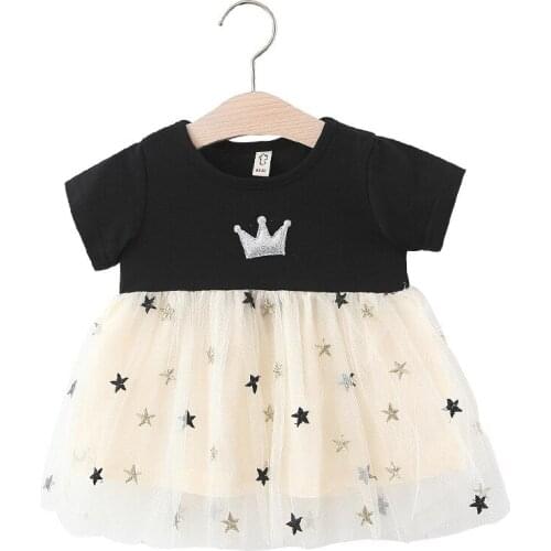 1 2 3 4 5 6 Year Baby Toddler Girls Crown Dress 2020 Summer Kids Dresses for Girls Star Embroidery Children Princess Clothing