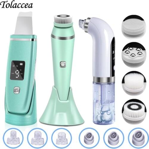 Electric Ultrasonic Face Care Skin Scrubber Vacuum Blackhead Remove Facial Cleaning Beauty Instrument Silicone Cleansing Brush