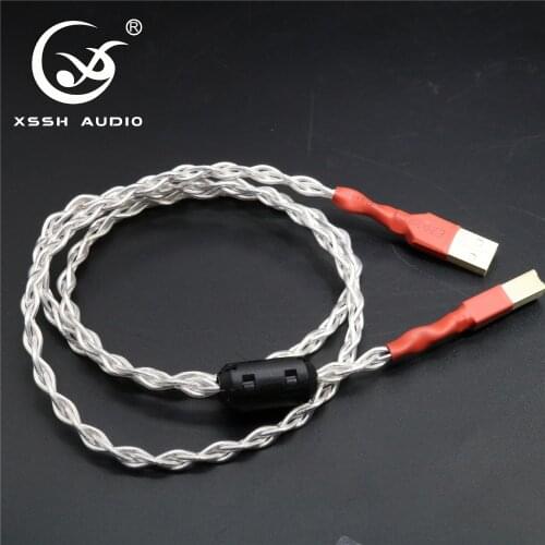 XSSH White OFC Pure Copper Silver Extension Braid DAC av Video Audio Output USB 2.0 A-B Cable Wire Cord