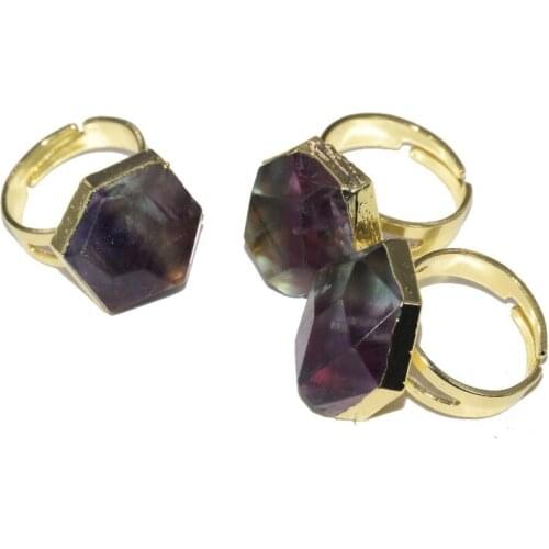 New Style Rainbow Natural Fluorite Quartz Adjustable Rings for femme 2019 Crystal quartz charm stone rings for women jewelry
