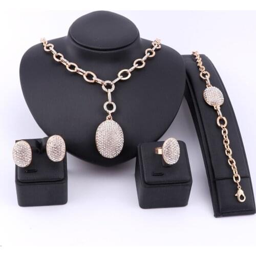 Women Bridal Gift Nigerian Wedding African Beads Jewelry Set Fashion Dubai Gold Color Crystal Necklace Earring Jewelry Sets