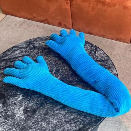 Nordic Short Plush Girls Sleeping Pillows Blue Palm Hug Pillow Boys Long Strip Body Pillow for Living Room Soft Sofa Cushion