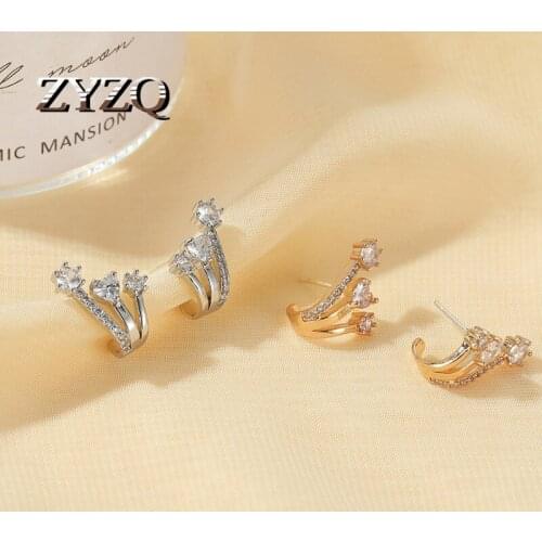 ZYZQ Fashion Three-Layer Cubic Zirconia Earrings Simple And Versatile Ladies Earrings