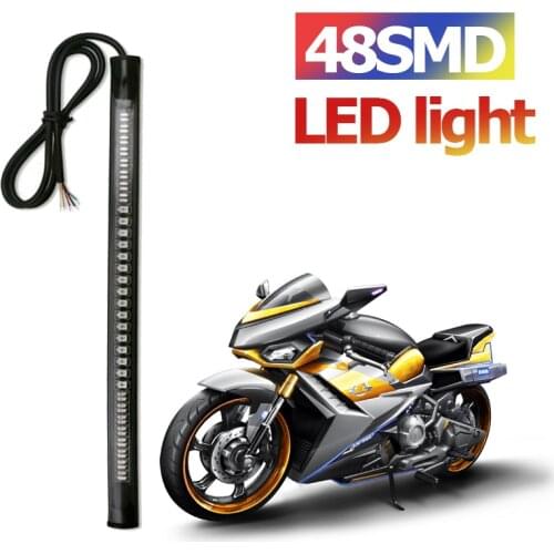 Motorcycle LED Light 48SMD Bar Strip Tail Brake Stop Turn Signal License Plate Light Red Amber Integrated Taillight