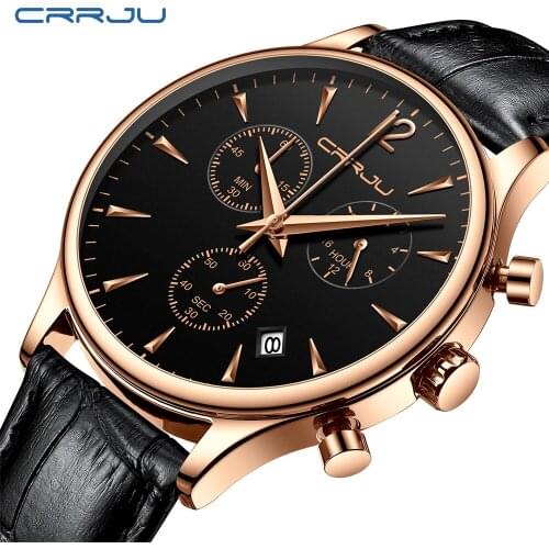 Men Watches 2019 New Business CRRJU Top Brand Luxury Casual Waterproof Watch for Man Leather Strap Mens Watch Relogio Masculino