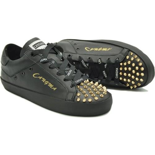 CANGMA Luxury Brand Designer Sneakers Mens Rivets Lace Up Casual Footwear Black Handmade Shoes Male Sneaker 2121