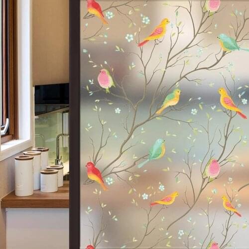3D Privacy Window Films Opaque Birds Branch Decal Frosted Stained Glass Film Static Cling Self Adhesive Window Stickers for room