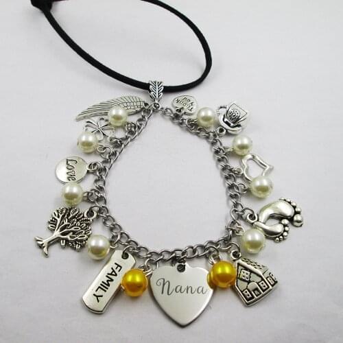 Nana family theme home love leather stainless steel chain rearview mirror christmas tree decoration Bag ornaments