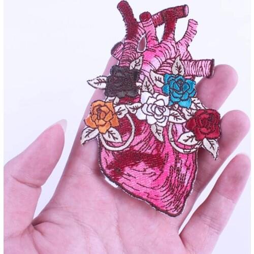 Flower Heart Patch Human Organs Embroidered Patches For Clothing Hippie Rock Embroidery Badge Appliques On Clothes Jacket Stripe