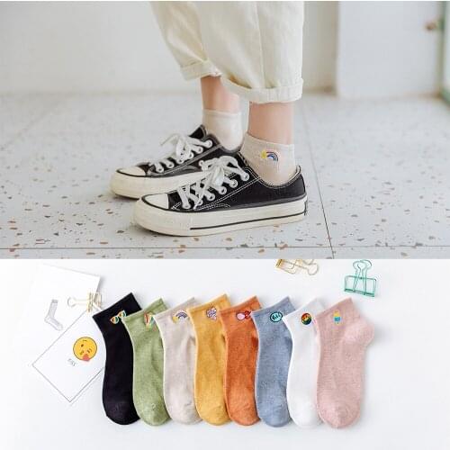 Spring And Summer Cotton Fashion Women Boat Cute Socks Colorful Female Shallow Mouth Short Embroidery Breathable Socks For Girls