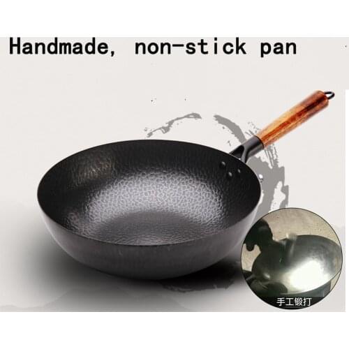New Chinese Traditional Iron Wok Handmade Large Carbon Steel Wok Non-stick Wok Gas Cooker Pan Kitchen Cooker