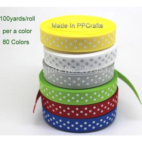 Wholesale 100yards 3/8" 10mm Polka Dots Grosgrain Ribbon Packing Ribbon Hair Bows Kids DIY From 80 Colors -Free Shipping WY-019