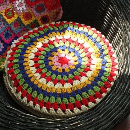 Handmade Stripe Sofa Chair Cushion Hand Crochet Wool Round Seat Cushion Kitchen Mats Home Decor Housewarming Gift 45*45cm