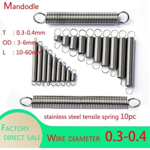 10Pcs 304 Stainless Steel Dual Hook Small Tension Spring Hardware Accessories Wire Dia 0.3-0.4mm Stretching Sprin Length 10-60mm