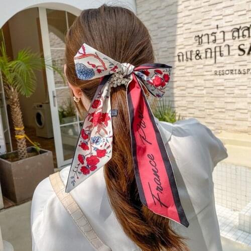 Pearl Hair Rope Girls Hair Accessories Women Houndstooth Ponytail Headdress Bow Knot Scrunchies Letter Printing Ribbon Headwear