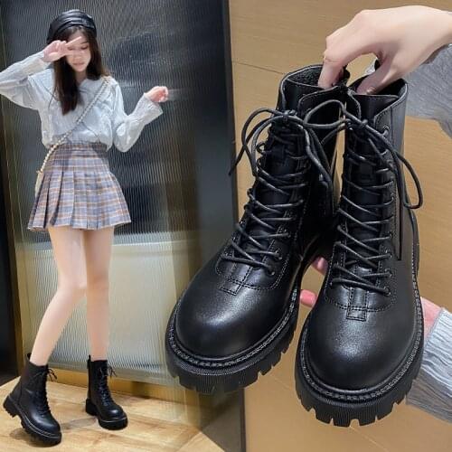 Boots Womens 2021 Winter New Plus Velvet All-match Thick-soled Womens Shoes Thick Heel British Style Short Women Boots