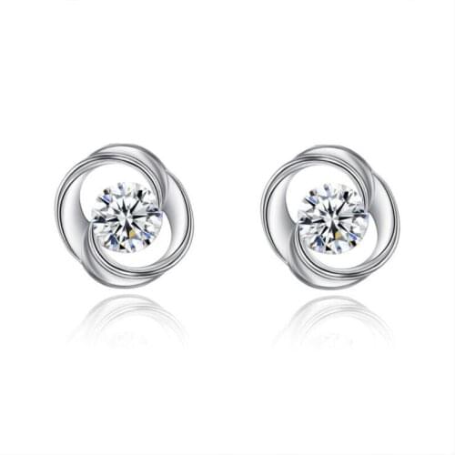 KOFSAC New Pure Silver 925 Stud Earrings For Women Simple Classic Rotate Flower Shiny CZ Earring Jewelry Valentines Day Gifts