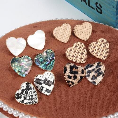 Heart Stud Earrings Nature Abalone Shell Lafite Leopard Print Jewelry For Women