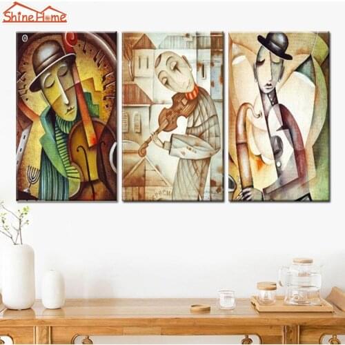 ShineHome-3 Pieces Canvas Printed Modular Wall Painting Abstract Figure Printing Poster Wall Picture Decoration Artwork Panel