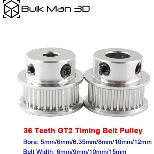 2pcs/Lot GT2 Timing Pulley 36 Teeth Aluminum Wheel Bore 5/6.35/8mm Synchronous Wheel for GT2 Belt Width 10mm 3D Printer Part
