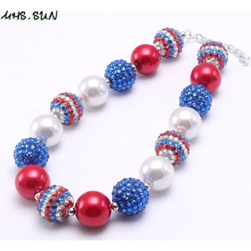 MHS.SUN Fashion American Flag Style Kids Beads Necklace Girls Chunky Necklace Children Toddler Handmade Necklace Jewelry