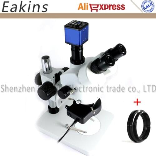 Trinocular Stereo Microscope Industrial Microscope 7-45X Continuous Zoom+56 LED Lights+HD VGA Camera+Protect Auxiliary Lens