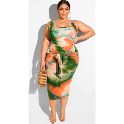 Ueteey New Two-piece Casual Tie-dye Plus Size Two-piece Skirt Set