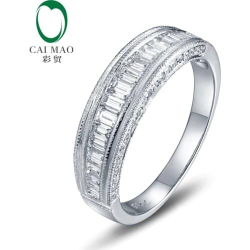 Caimao Jewelry Unplated 14k Gold Natural 1.25ct Round/Baguette Diamond Milgrain Engagement Wedding Band