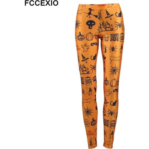 Happy Halloween Jack-O'-Lantern Pattern Womens Leggings Spooky Printed Party Legins High Waist Slim Fitness Elastic Leggings