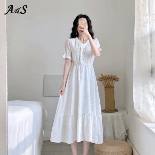 Anbenser Summer Women Vintage White Dress Chic Design College Girls Dresses Lovely Ruffles High-Waist Elegant Holiday Wear
