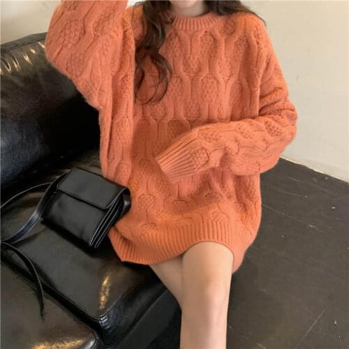 Sutimine 2020 Winter Lengthen Woolen Sweater Casual Loose Oversize Korean Version Pullover Female Chic Thicken Outwear Knitting