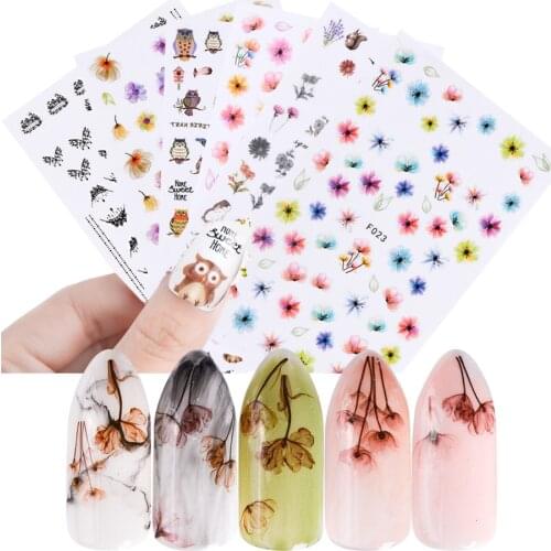 1 Pcs Flowers Dandelion Stickers for nails 3D Nail Art Foil Stickers Transfer Decal Tips Self Adhesive Manicure Tools Nail Art