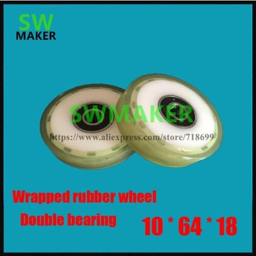 10*64*18mm polyurethane pulley stainless steel double layer rubber bearing pulley 6000 double bearing widening thickening