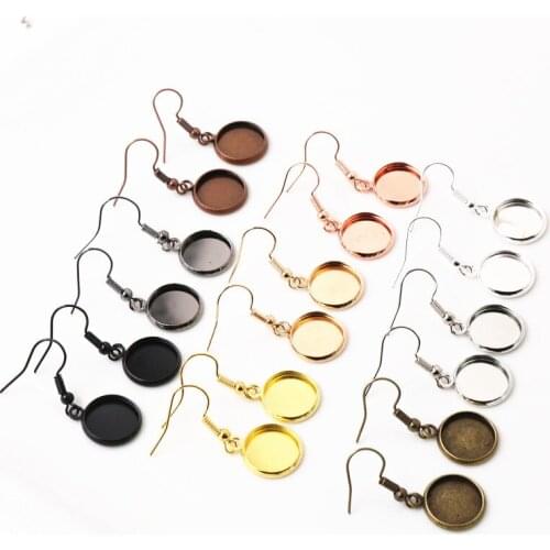 10pcs 12mm Tray Bezel Cabochon Earring Hook Blank Setting Round Pendant Ear Base Findings For DIY Glass Cameo Jewelry Making