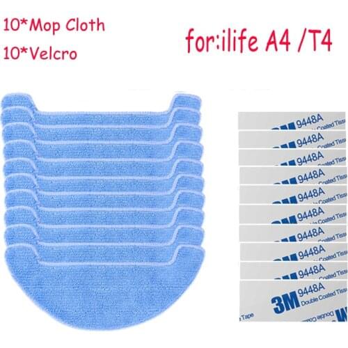 10*Mop Cloth+10*magic paste for ILIFE A4 Robot Vacuum Cleaner Parts chuwi ilife a4 T4