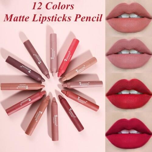 12 Colors Velvet Matte Lipsticks Pencil Waterproof Long Lasting Sexy Contour Red Lip Stick Tool Makeup Lip Tint Cosmetic TSLM1
