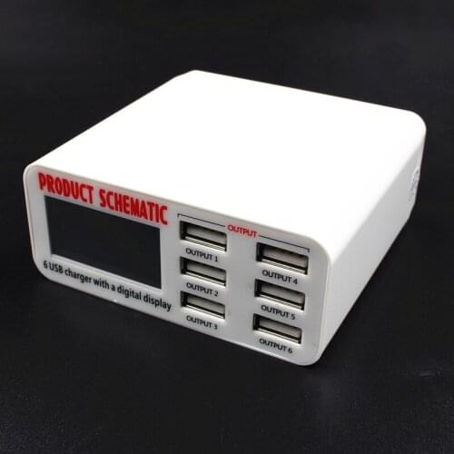 6port 6A Smart Multi Port Fast Charge Digital Universal Automatic Identification Charge Independent LCD Display Phone Charger