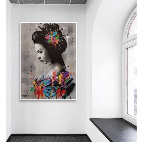 Abstract Painted Figure Oil Painting Wall Art Japanese Woman Picture Graffiti Art Oil Paintings Canvas Picture Home Decor