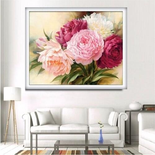 DIY 5D Full Diamonds Embroidery Peony flowers Round Diamond Painting Cross Stitch Kits Diamond Mosaic Home Decoration