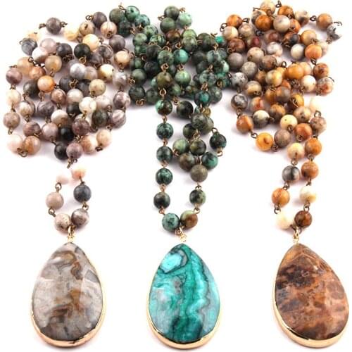 Free Shipping Bohemian Jewelry Fashion Natural Stone Rosary Chain Pendant Necklaces For Women Ethnic Necklace