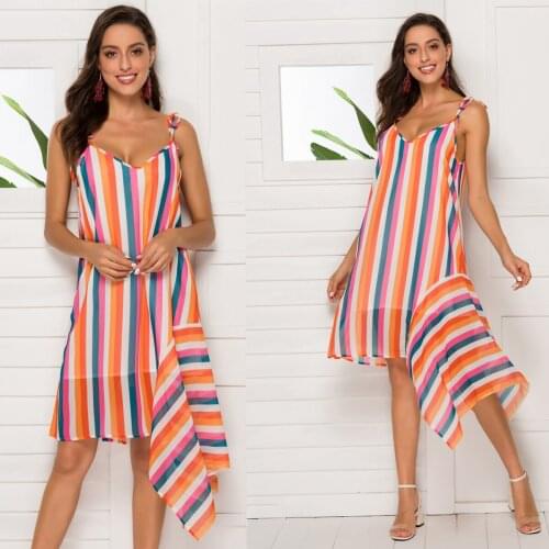 Color bar Dress Ladies dress women color Casual fashion Dresses Lace Party V collar pringting Suspender sleeveless Irregularity