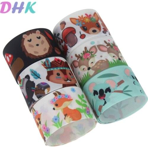 DHK 1.5'' 50yards animals sloth fox Printed Grosgrain Ribbon Accessory Hairbow Headwear Decoration DIY Wholesale 38mm S1233