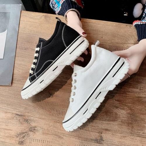 Breathable Women Shoes 2020 Fashion New Color Stripe Ladies Casual Sneakers Retro Solid Color Leisure Platform Footwear W31-29