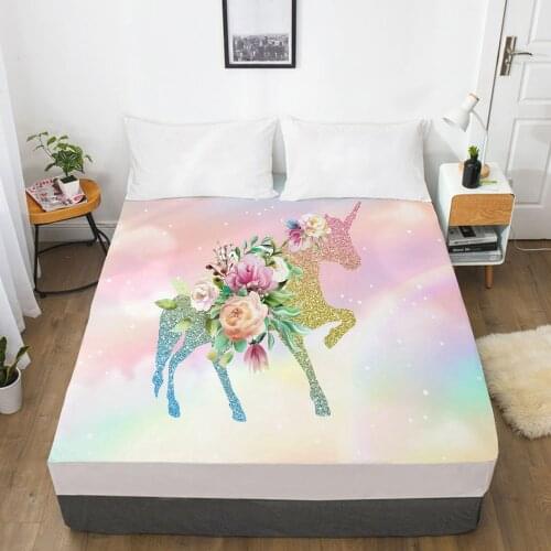 Unicorn Cartoon Fitted Sheets Mattress Cover With Elastic Band 3D Bed Sheet LinensFor Baby Kids Child Girls Boys 180x200 200x200