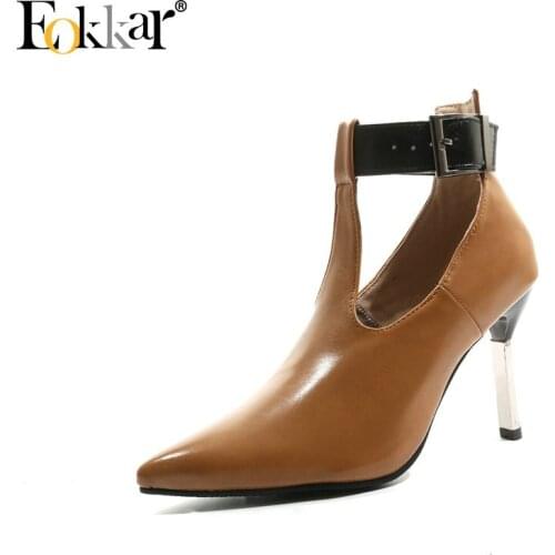 Eokkar 2019 Women Sexy Super High Heeled Shoes 9cm Stilettos Pointed Toe Buckle Shoes For Lady Thin Heels Pumps Plus Size 34-43