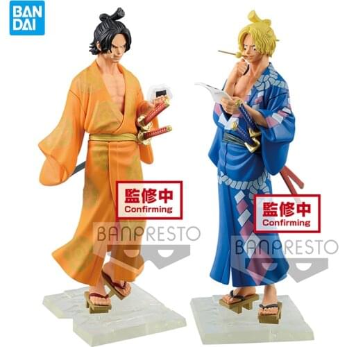 18Cm In Stock Banpresto Anime Figure One Piece Magazine Ace Sabo Dreamland 2 Kimono Version Action Figure Pvc Model Brinquedos