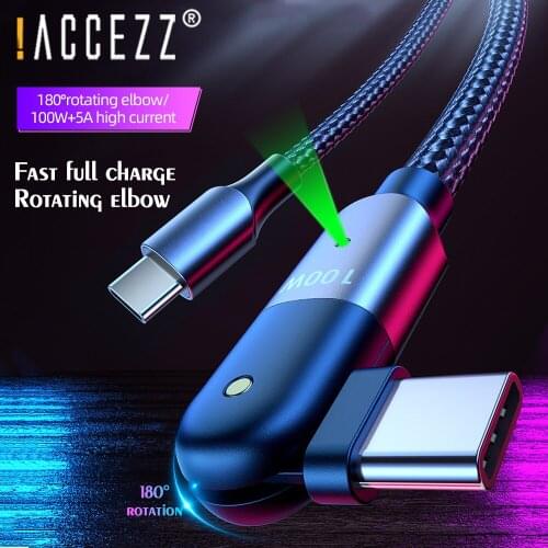 !ACCEZZ Elbow Rotate 60W/100W USB C to USB C PD Cable Type C Wire For MacBook Pro Samsung S20 Data Fast Charging USB Charge Cord